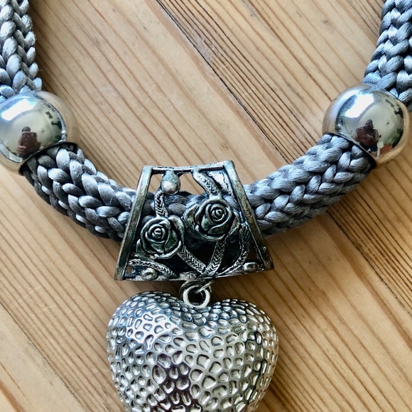 Hand Crafted Grey and Silver  Heart Necklace - Picture 2 of 5